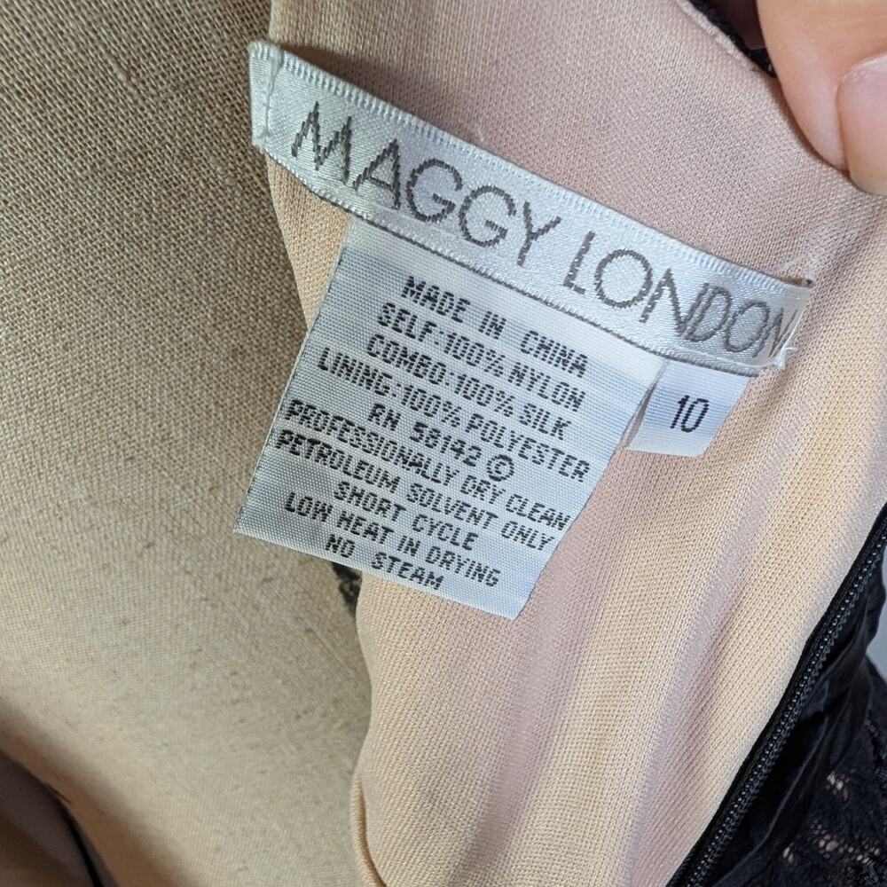 Maggy London Size 10 Black Lace Sequin Cocktail Dress Satin Bow - Picture 4 of 15